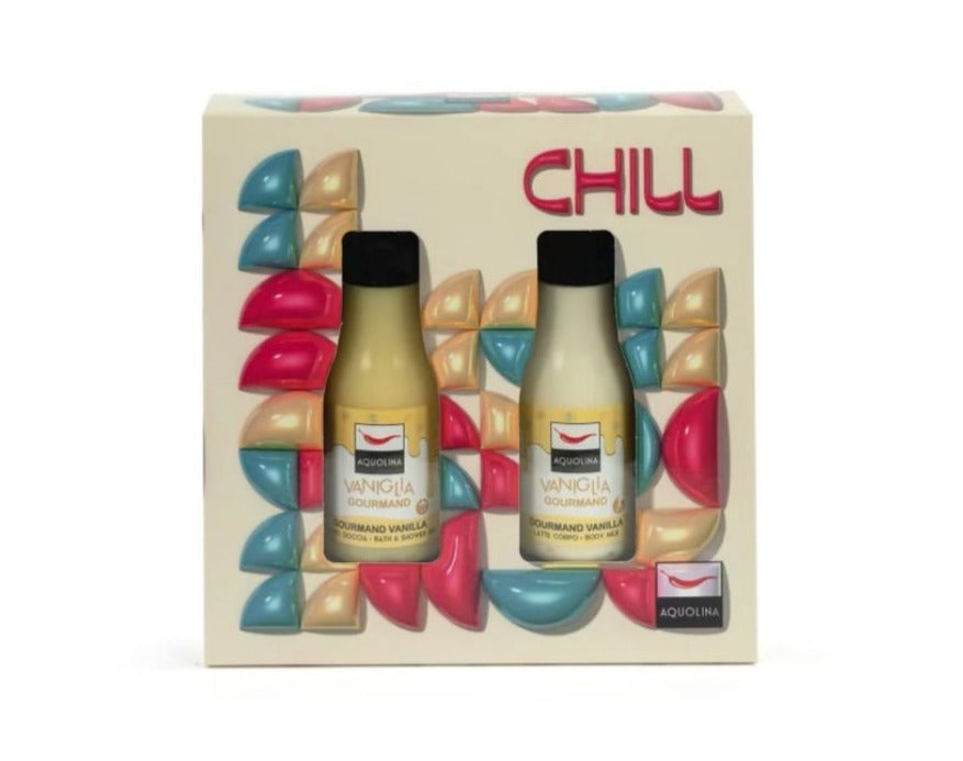 Aquolina CHILL Vaniglia Gourmand – Cofanetto Bagno Doccia + Latte Corpo 2x125 ml, Idea Regalo