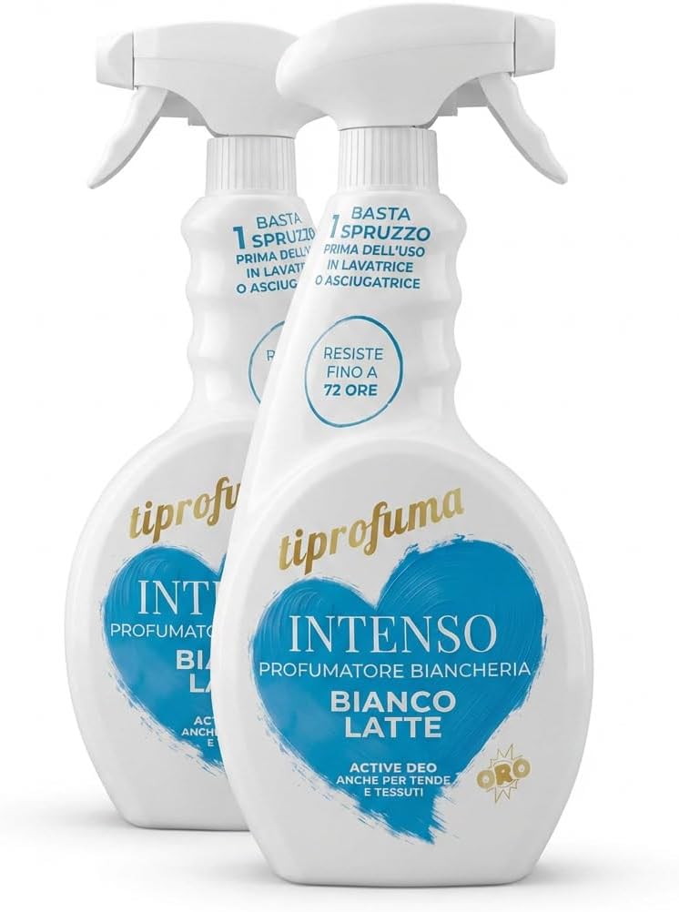Spray Profumatore per Tessuti e Biancheria, Fragranza Bianco Latte, Lunga Durata fino a 72 Ore, per Vestiti e Tende (x2)