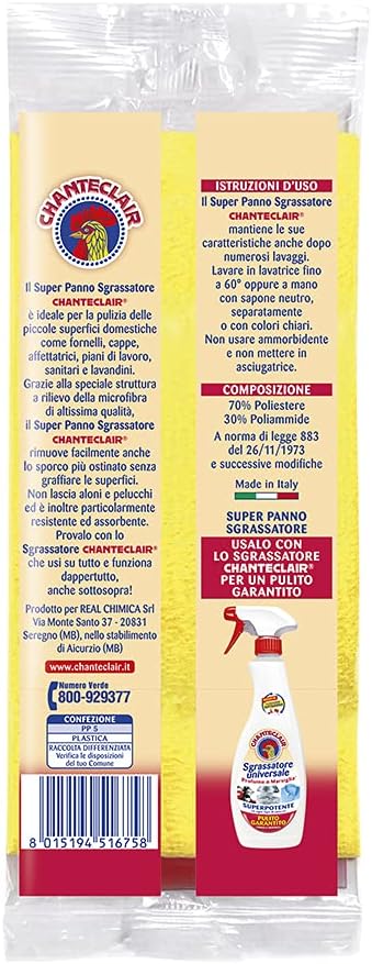 Chanteclair - Super Panno Sgrassatore in Microfibra, Pulisce senza Graffiare , Zero Aloni e Pelucchi - Confezione da 6 Panni