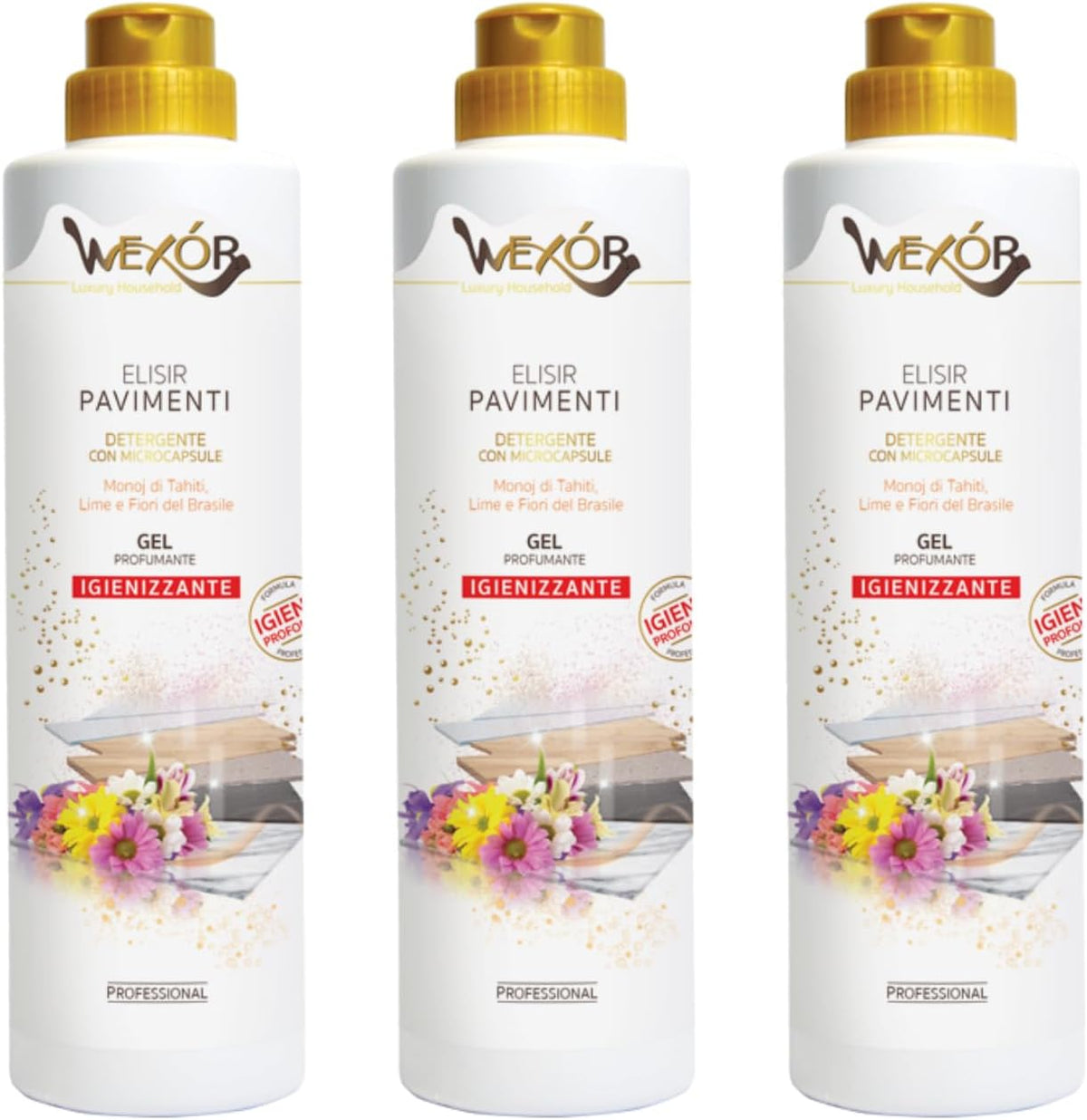 Detergente Elisir Pavimenti In Gel Igienizzante con Microcapsule, Monoi di Tahiti Lime e Fiori del Brasile, Profumato, 750ml (750ml (3 unita))