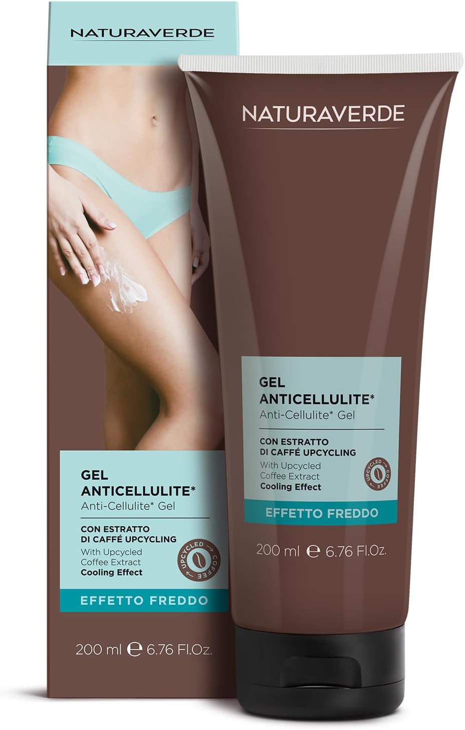 NATURAVERDE | Gel Anticellulite Effetto Freddo con Estratto di Caffè Upcycling, Tonifica, Rassoda e Defatica le Gambe, 200 ml