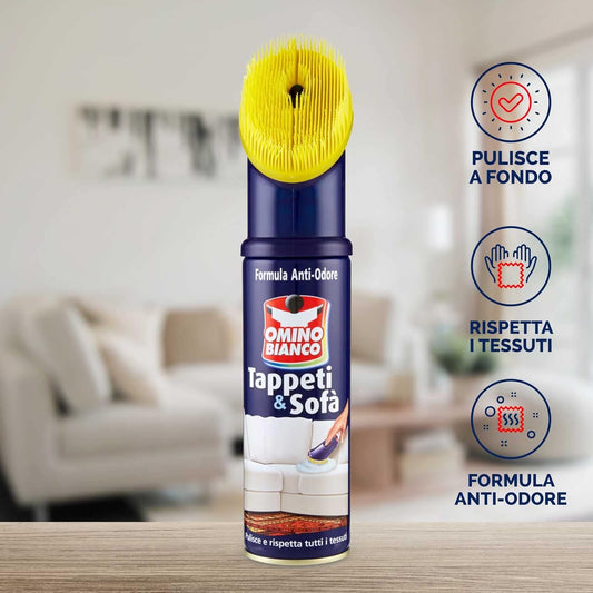Omino Bianco Gel - Prodotto Specifico per Tappeti e Divani, Pulitore e Detergente per Tessuti con Formula Antiodore, 2 Pezzi da 300 ml