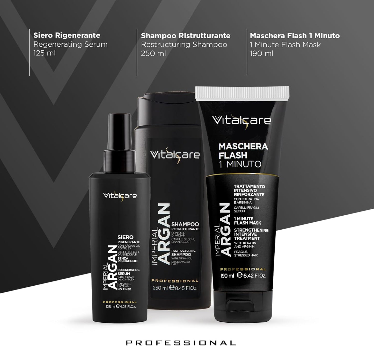 VITALCARE | Gift Set Argan - Shampoo 250ml + Siero 125 ml + Maschera Flash 190ml