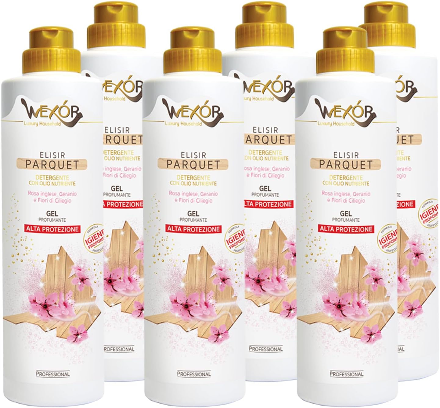 Elisir Parquet Detergente con Olio Nutriente, Gel Profumante Alta Protezione, Rosa Inglese Geranio e Fiori di Ciliegio