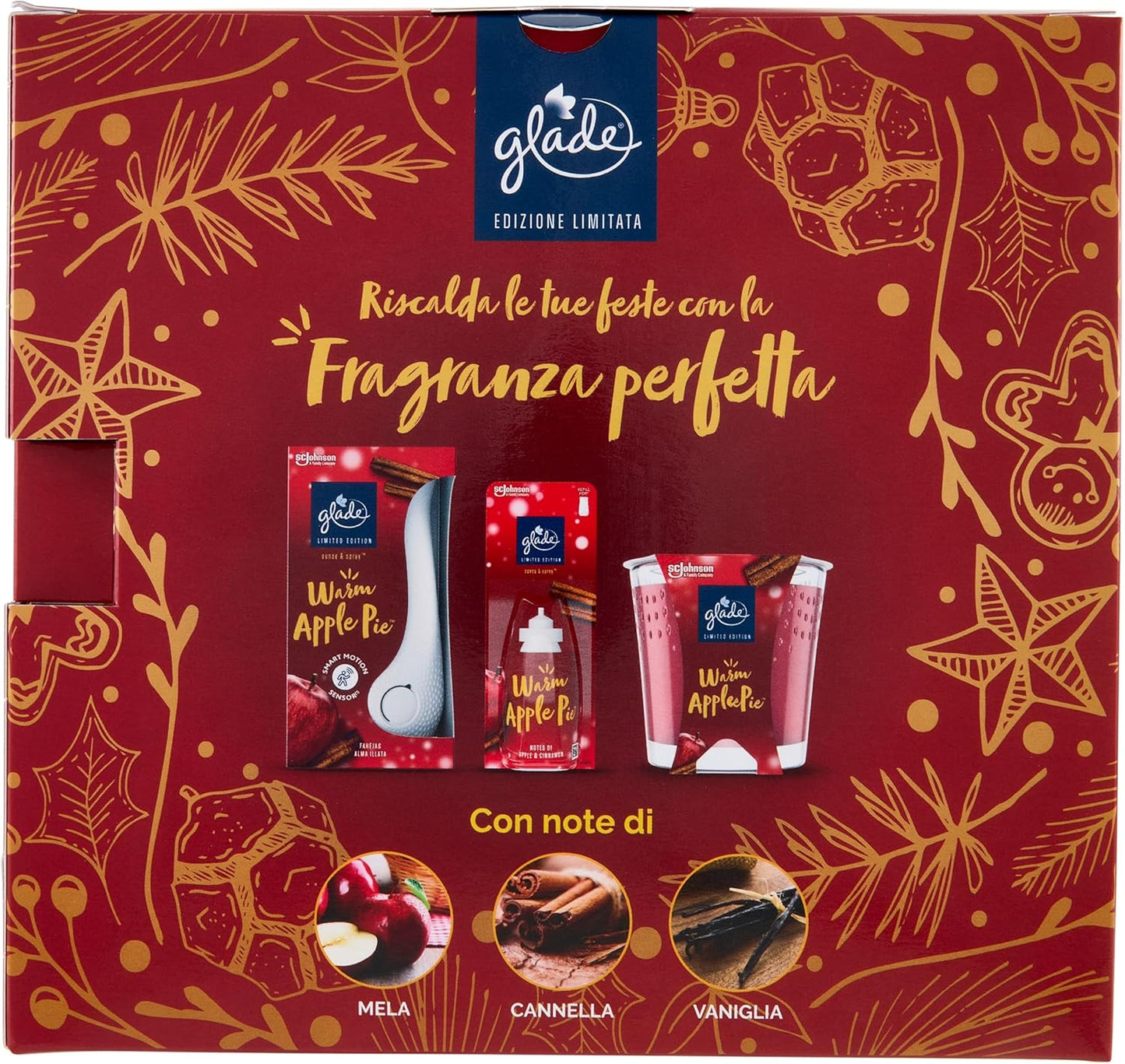 Glade Cofanetto Regalo Warm Apple Pie (Candela, Diffusore Sense & Spray e 2 ricariche), Idea Regalo Natale