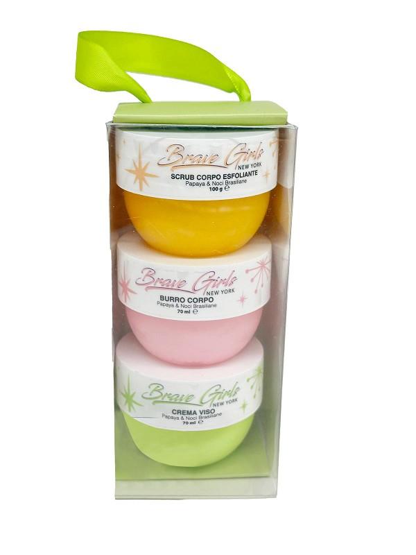 BRAVE GIRLS COFF 3PZ BURRO CORPO+SCRUB+CREM VISO PAPAYA&NOCI BRASILIAN
