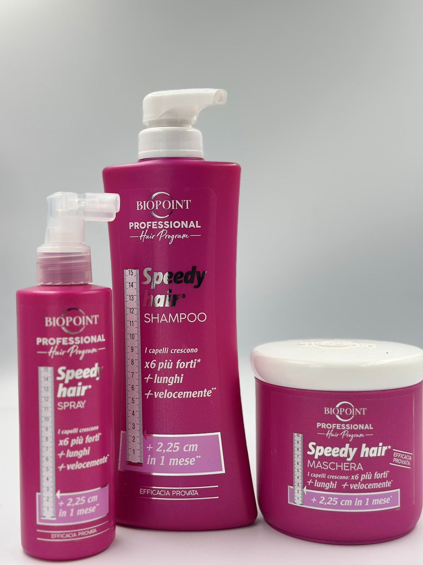 Biopoint Speedy Hair - Shampoo 400ml, Maschera Capelli 400 ml e Spray Capelli 250 ml, Azione Stimolante Per Una Crescita Più Rapida Dei Capelli