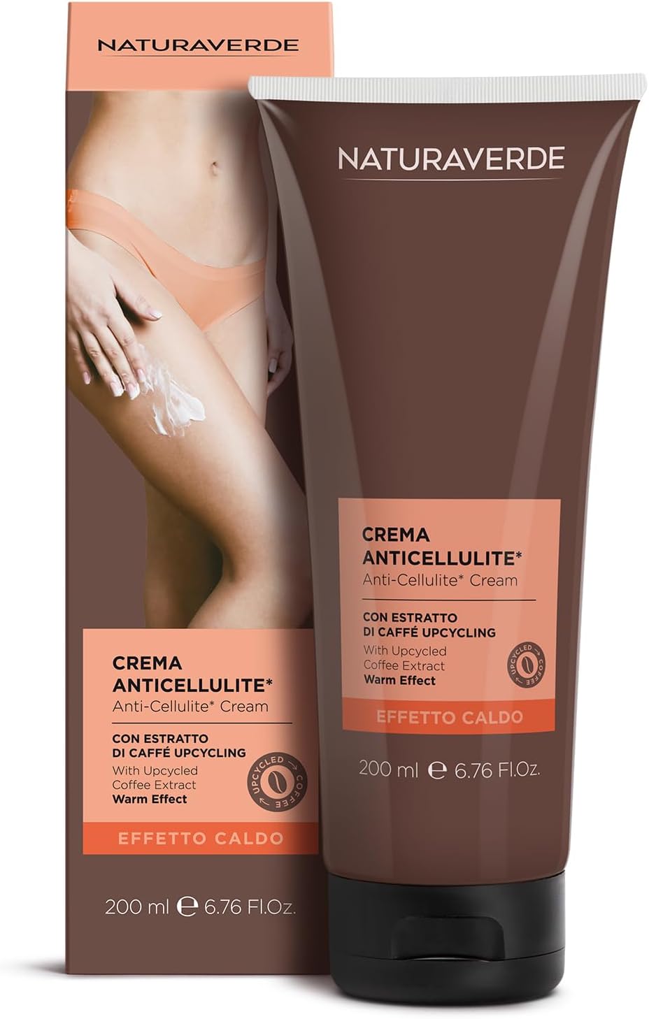 NATURAVERDE | Crema Anticellulite Effetto Caldo con Estratto di Caffè Upcycling, Favorisce la Riduzione degli Accumuli Adiposi, 200 ml