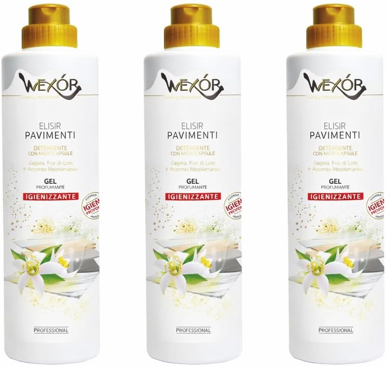 Elisir Pavimenti Gel Igienizzante – Detergente Profumato con Microcapsule, Zagara e Fior di Loto – Confezione da 3 x 750 ml