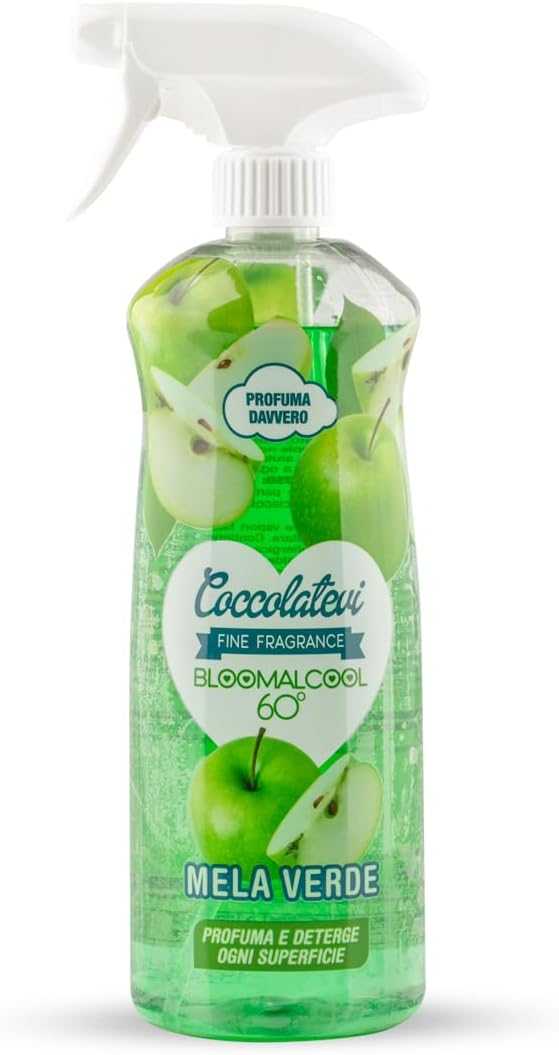 COCCOLATEVI MELA Bloomalcool 60° Mela 750 ml, Detergente Multiuso Profumato Mela, Deterge e Profuma, Ideale per Cucina, Bagno e Superfici Dure, Senza Risciacquo