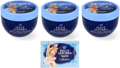 Felce Azzurra Crema corpo idratante, 3 confezioni da 250 ml, + 1 confezione di talco in polvere Felce Azzurra inclusa, 100 g