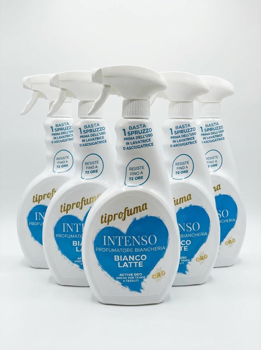 Spray Profumatore per Tessuti e Biancheria, Fragranza Bianco Latte, Lunga Durata fino a 72 Ore, per Vestiti e Tende (x6)