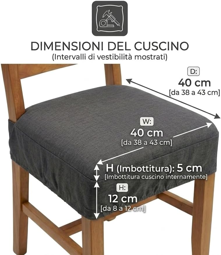 4 Cuscini Sedia 40x40 Imbottiti, Cotone e Poliestere, Comfort 5 cm, con Elastico Perimetrale e Fascia 12 cm, Antiscivolo Marca: imi shop