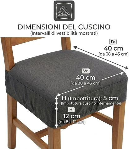 4 Cuscini Sedia 40x40 Imbottiti, Cotone e Poliestere, Comfort 5 cm, con Elastico Perimetrale e Fascia 12 cm, Antiscivolo Marca: imi shop