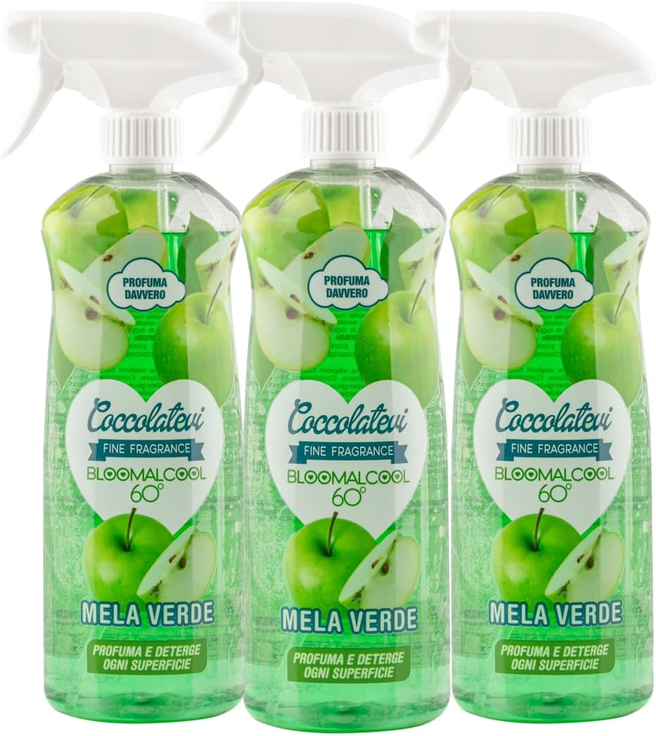 COCCOLATEVI MELA Bloomalcool 60° Mela 750 ml, Detergente Multiuso Profumato Mela, Deterge e Profuma, Ideale per Cucina, Bagno e Superfici Dure, Senza Risciacquo