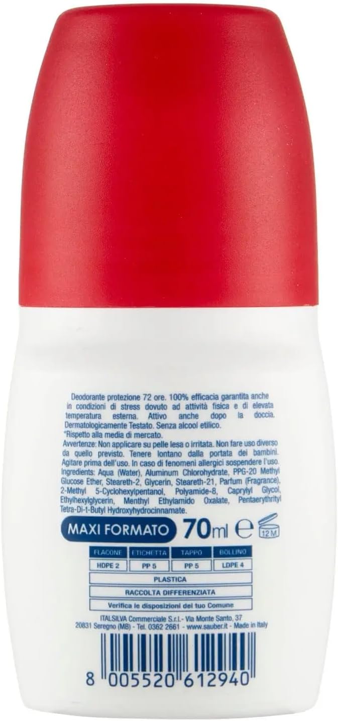 Sauber deodorante roll-on DeoActive per sport e stress, particolarmente adatti per sudorazione eccessiva, 70 ml