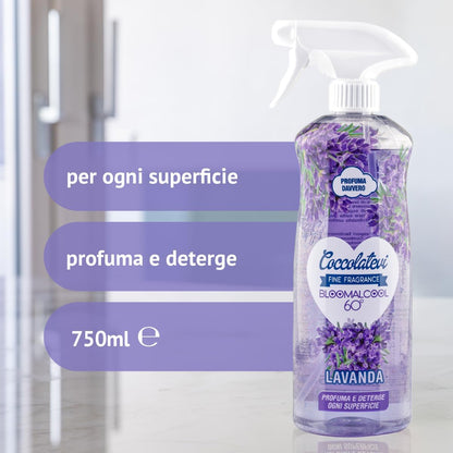 COCCOLATEVI LAVANDA Bloomalcool 60° 750 ml, Detergente Multiuso Profumato, Deterge e Profuma, Ideale per Cucina, Bagno e Superfici Dure, Senza Risciacquo