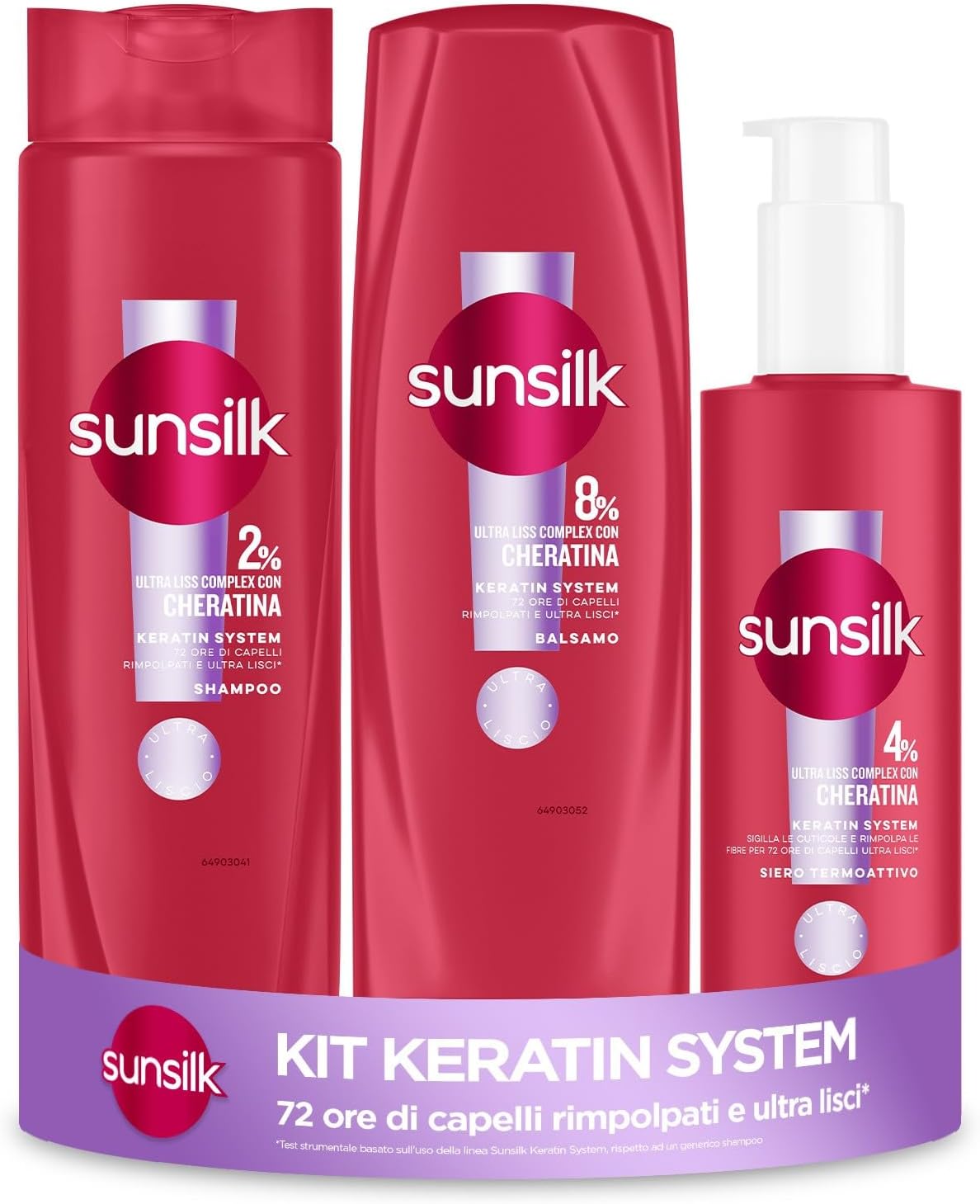 Sunsilk Kit Keratin System, Set Cura Capelli, con Shampoo 250ml, Balsamo Capelli 200ml, Siero 200ml, con Ultra Liss Complex con Cheratina