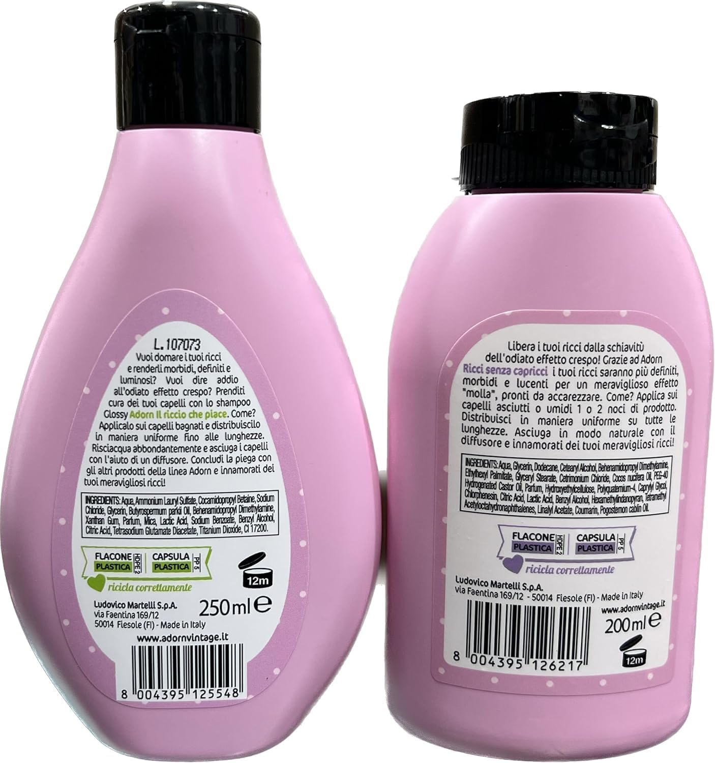 ADORN set BASIC capelli ricci SHAMPOO GLOSSY + CREMA RICCI per ricci perfetti e definiti senza capricci