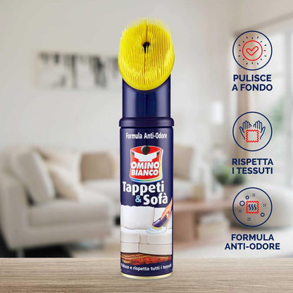Omino Bianco Gel - Prodotto Specifico per Tappeti e Divani, Pulitore e Detergente per Tessuti con Formula Antiodore, 2 Pezzi da 300 ml