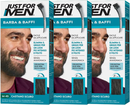 Just For Men Barba & Baffi, Tinta Per Barba Uomo, Tintura Senza Ammoniaca, Elimina I Peli Grigi, Con Pettine Applicatore
