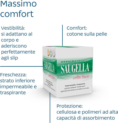 4x confezione Saugella Assorbenti Cotton Touch Giorno, 56 Assorbenti Cotone Giorno con Ali, Azione Antibatterica, Antiodore e Lenitiva