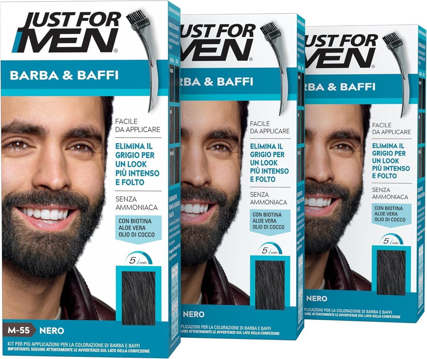 Just For Men Barba & Baffi, Tinta Per Barba Uomo, Tintura Senza Ammoniaca, Elimina I Peli Grigi, Con Pettine Applicatore