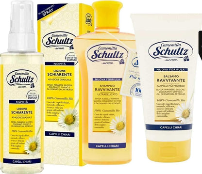 Schultz - linea trattamento cappelli,Shampoo, Balsamo, Lozioni Ultra delicato, 100% Camomilla Bio