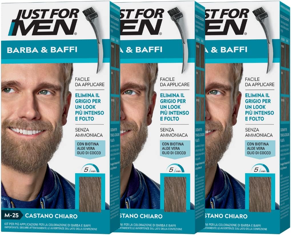 Just For Men Barba & Baffi, Tinta Per Barba Uomo, Tintura Senza Ammoniaca, Elimina I Peli Grigi, Con Pettine Applicatore