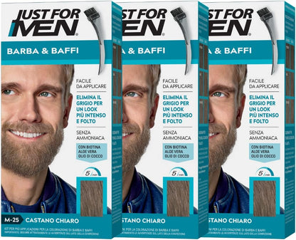 Just For Men Barba & Baffi, Tinta Per Barba Uomo, Tintura Senza Ammoniaca, Elimina I Peli Grigi, Con Pettine Applicatore