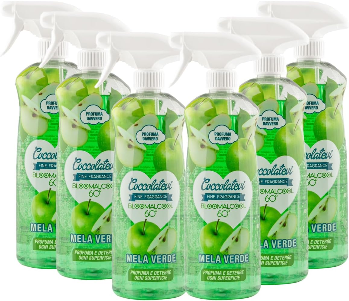 COCCOLATEVI MELA Bloomalcool 60° Mela 750 ml, Detergente Multiuso Profumato Mela, Deterge e Profuma, Ideale per Cucina, Bagno e Superfici Dure, Senza Risciacquo