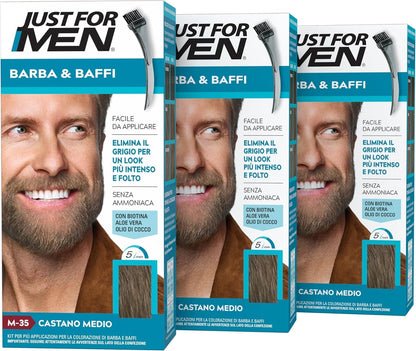 Just For Men Barba & Baffi, Tinta Per Barba Uomo, Tintura Senza Ammoniaca, Elimina I Peli Grigi, Con Pettine Applicatore