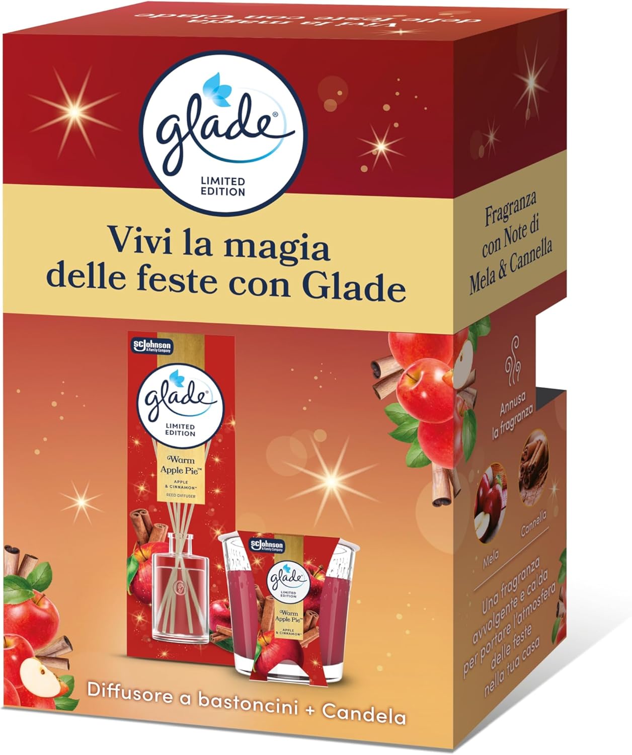 Glade Gift Box Bastoncini + Candela fragranza Warm Apple Pie