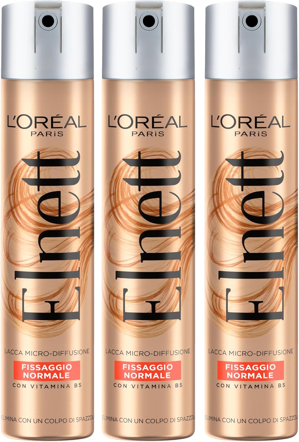 L'Oréal Paris Elnett Lacca Spray per Capelli Fissaggio Normale Micro-Diffusione Formula Protettiva e Illuminante Anti-Umidità Effetto Naturale a Lunga Tenuta - 3 Flaconi da 75ml