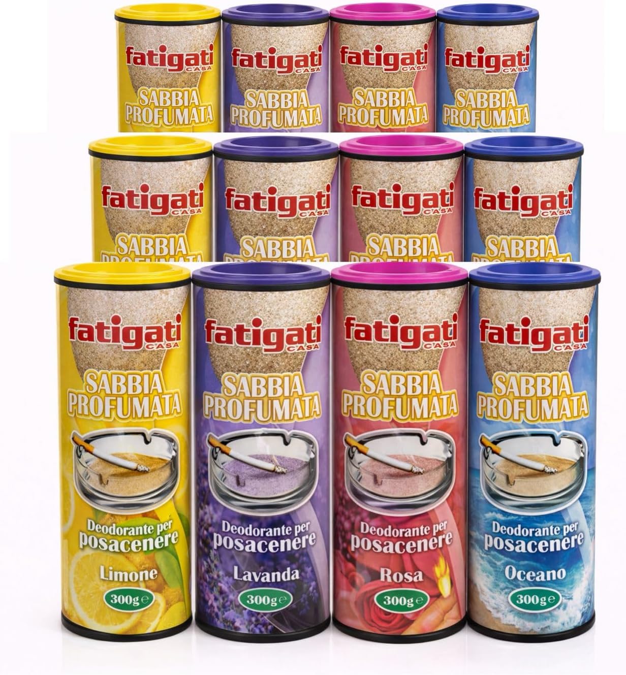 Sabbia Profumata per Posacenere, Assorbe Cenere e Odori, Profumazioni Assortite, Set da 4/8/12 Pezzi