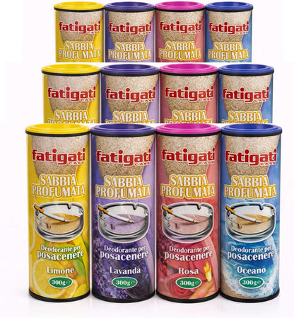 Sabbia Profumata per Posacenere, Assorbe Cenere e Odori, Profumazioni Assortite, Set da 4/8/12 Pezzi