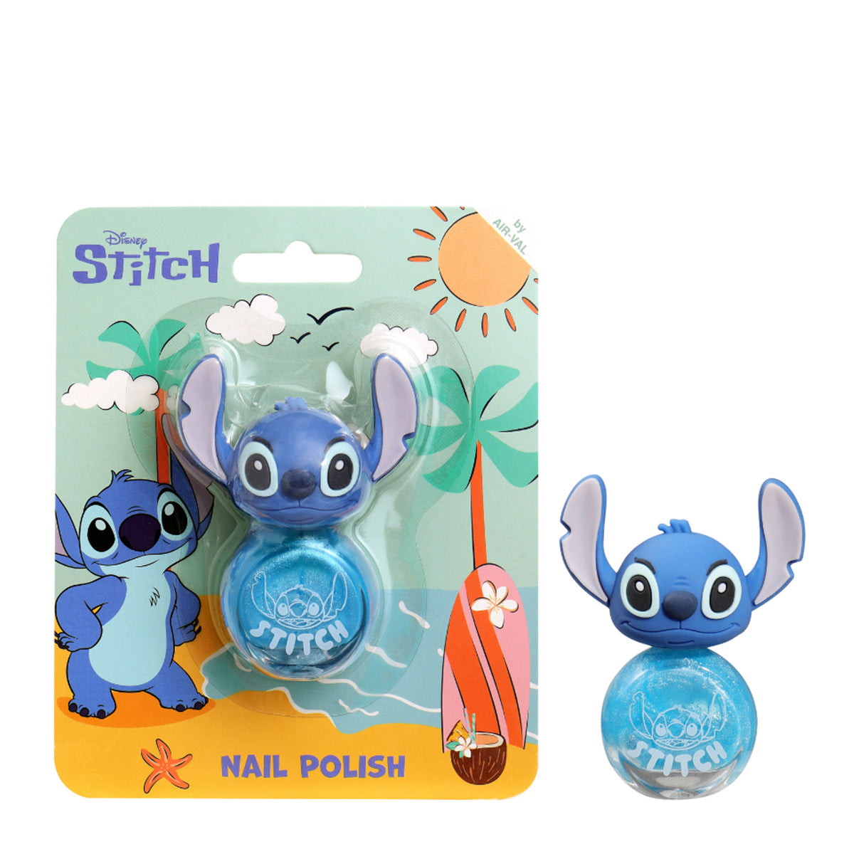 DISNEY STITCH SMALTO PER UNGHIE AZZURRO GLITTER CON TAPPO IN 3D 8ML
