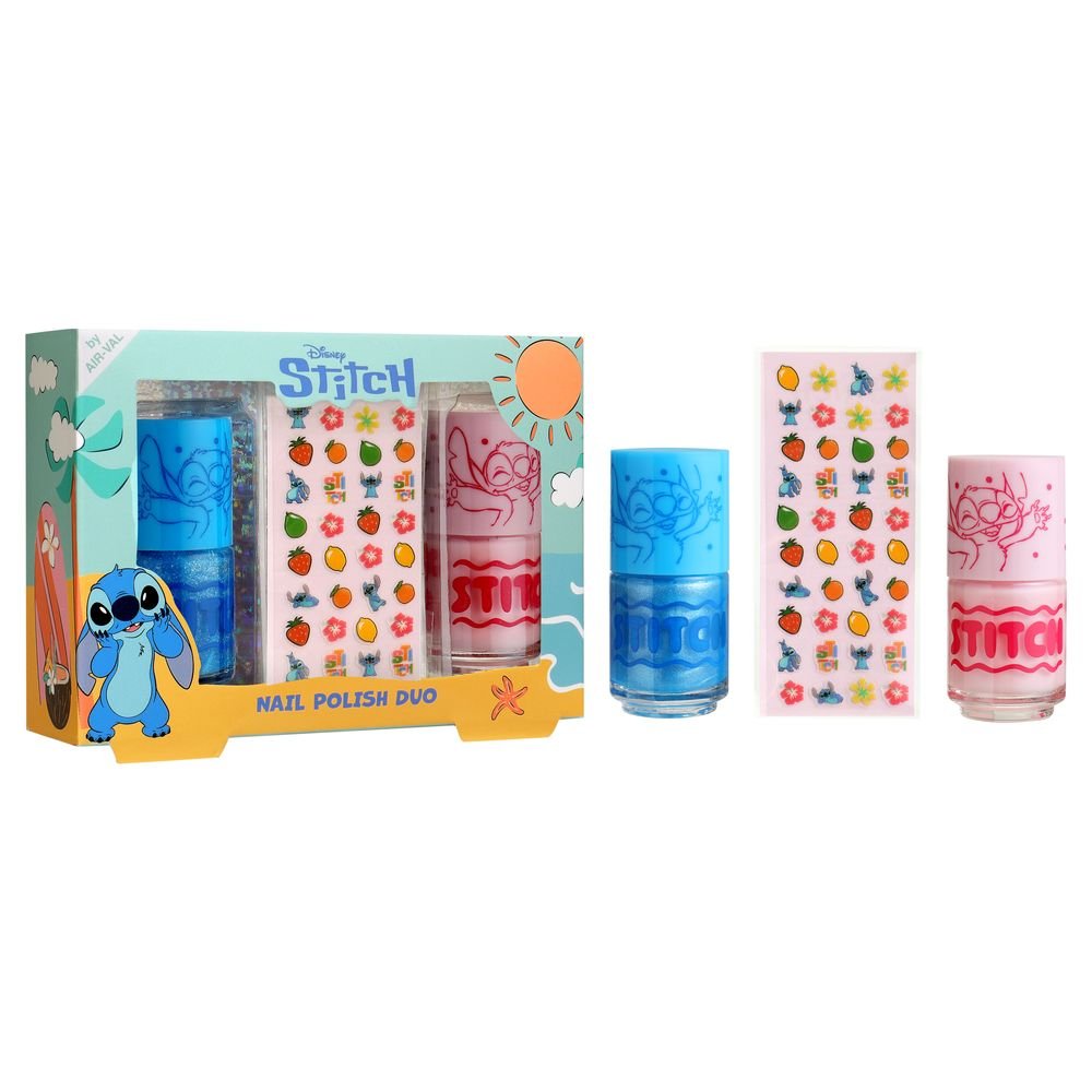 DISNEY STITCH COFFRET SMALTO UNGHIE AZZURRO GLITTER+ROSA MAT+STICKER