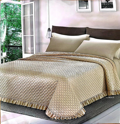 Imi shop Trapuntino Matrimoniale Estivo in raso, Copriletto Trapuntato con Rouche Mezza Stagione Made in Italy 250x260 cm