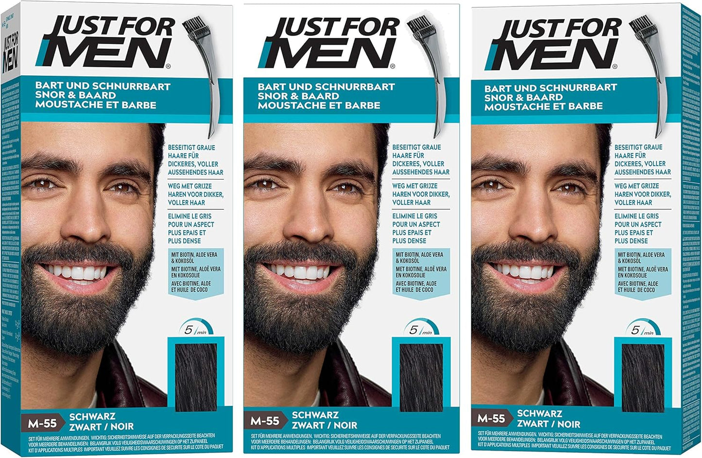 Just For Men Barba & Baffi, Tinta Per Barba Uomo, Tintura Senza Ammoniaca, Elimina I Peli Grigi, Con Pettine Applicatore