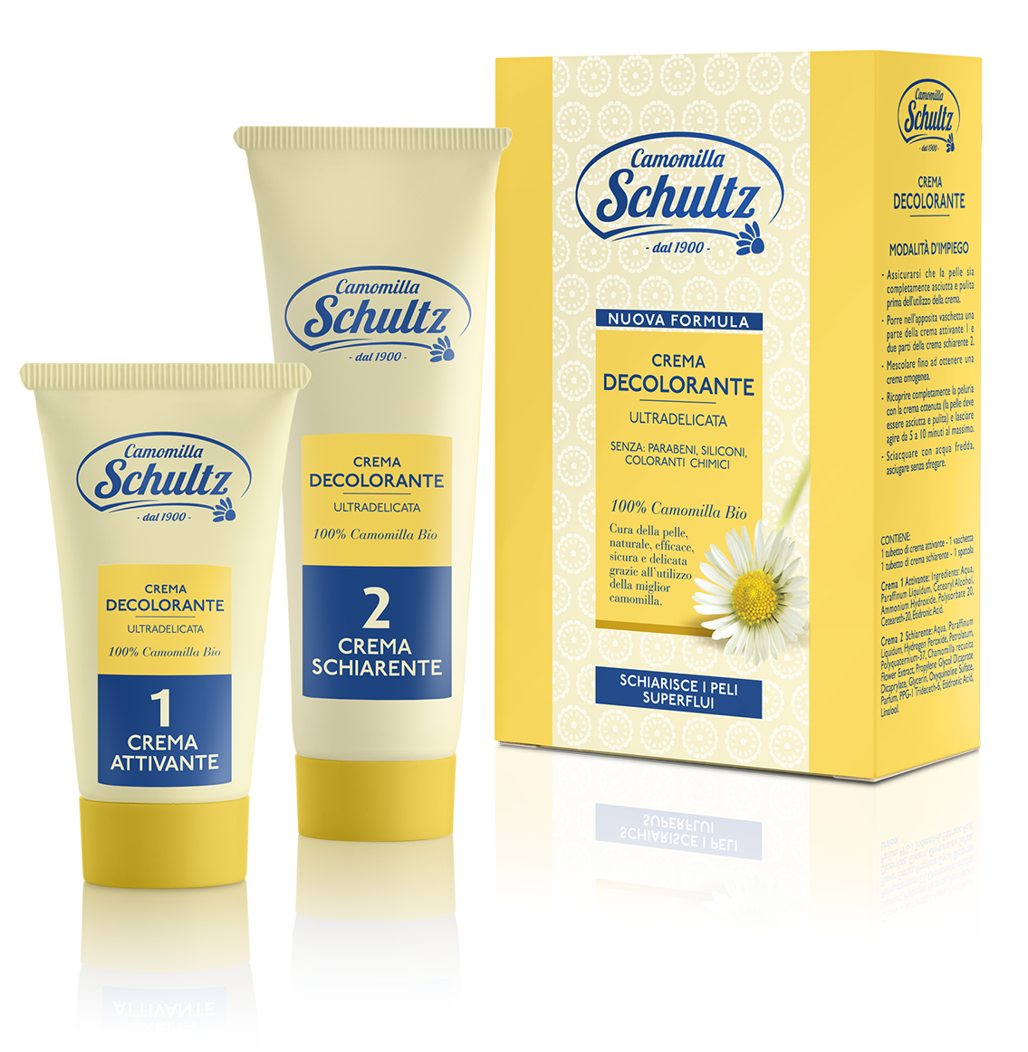 Schultz - linea trattamento cappelli,Shampoo, Balsamo, Lozioni Ultra delicato, 100% Camomilla Bio