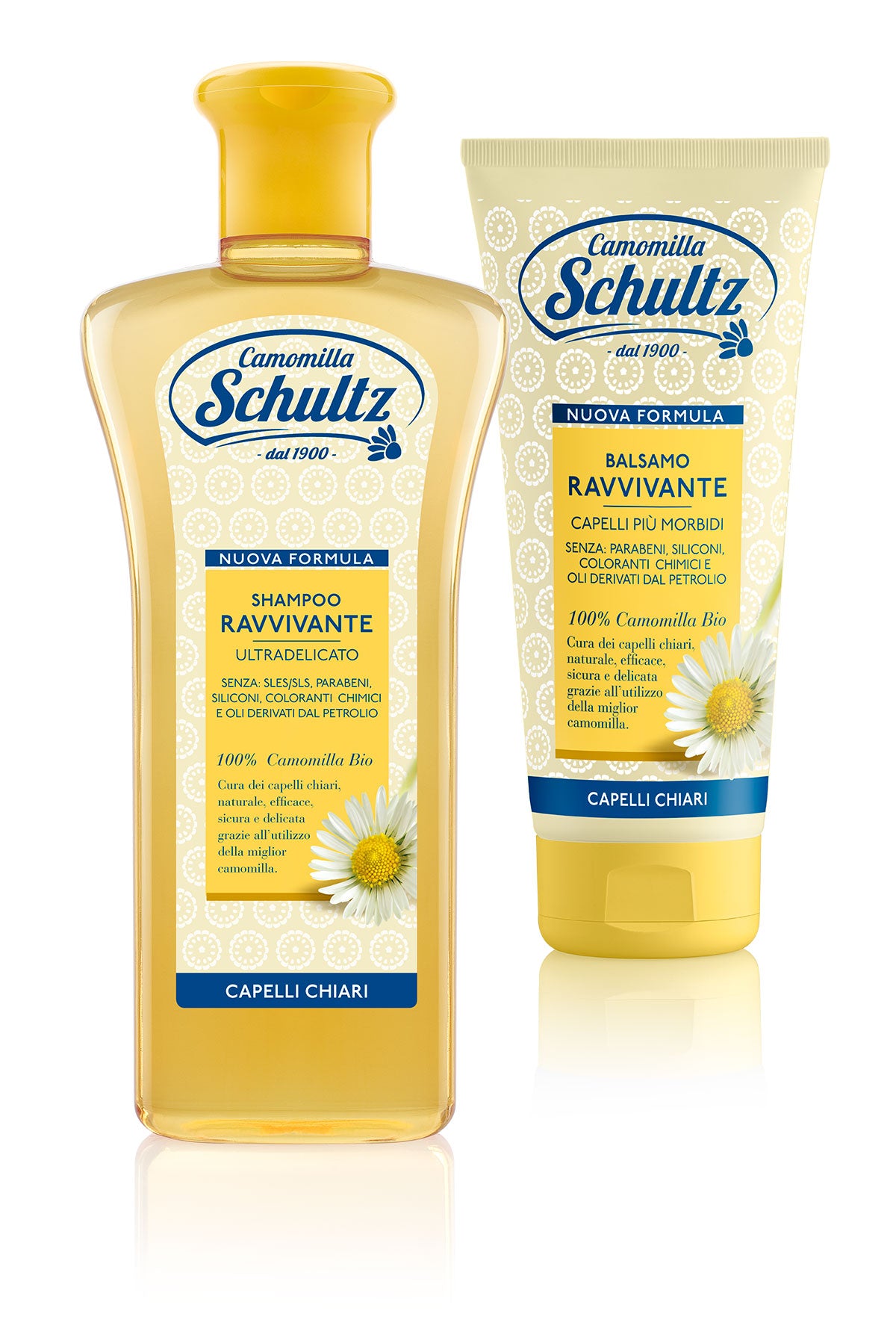 Schultz - linea trattamento cappelli,Shampoo, Balsamo, Lozioni Ultra delicato, 100% Camomilla Bio