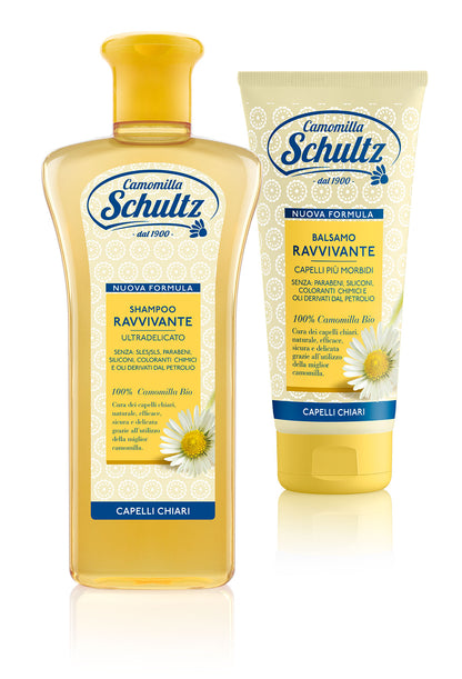 Schultz - linea trattamento cappelli,Shampoo, Balsamo, Lozioni Ultra delicato, 100% Camomilla Bio