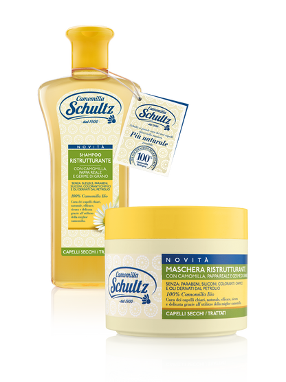 Schultz - linea trattamento cappelli,Shampoo, Balsamo, Lozioni Ultra delicato, 100% Camomilla Bio