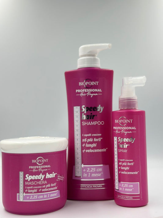 Biopoint Speedy Hair - Kit con Shampoo 400ml, Maschera Capelli 400 ml e Spray Capelli 250 ml, Azione Stimolante Per Una Crescita Più Rapida Dei Capelli