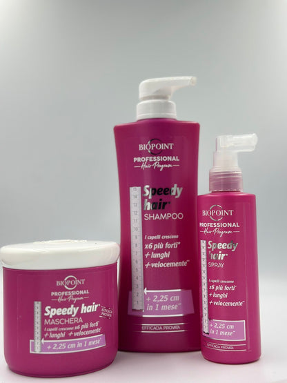 Biopoint Speedy Hair - Shampoo 400ml, Maschera Capelli 400 ml e Spray Capelli 250 ml, Azione Stimolante Per Una Crescita Più Rapida Dei Capelli