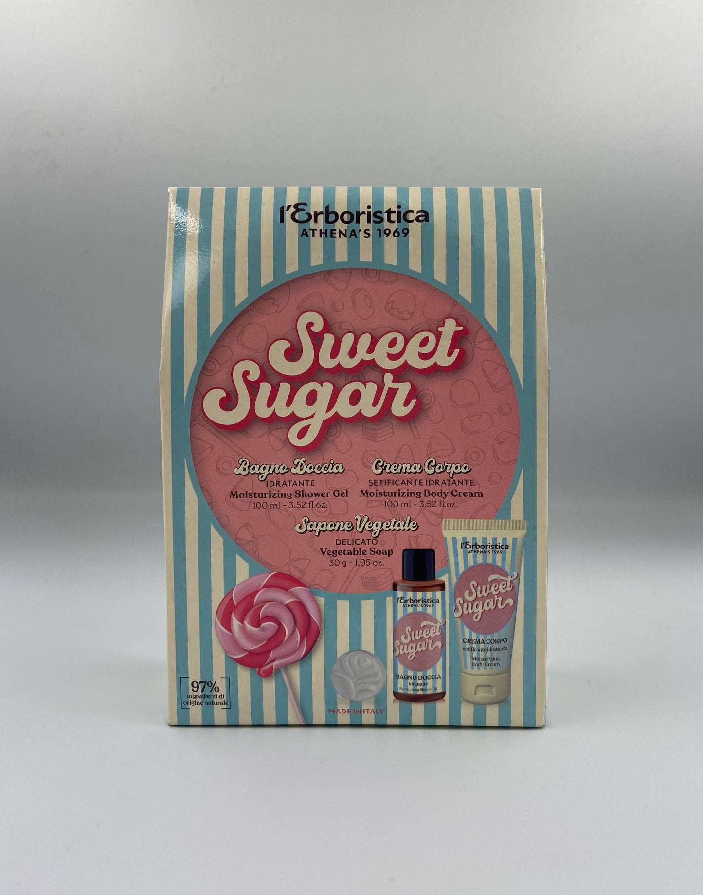 L'Erboristica Sweet Sugar, Kit BagnoDoccia, Crema Corpo e Sapone Vegetale, Idea Regalo